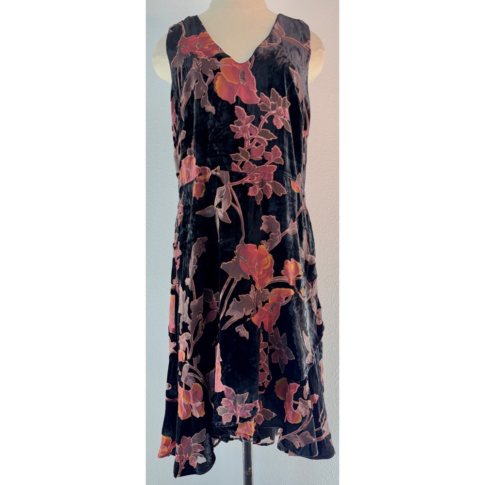 Y2K ECI Black Velvet Floral Burnout Dress Tiered Fairy Grunge Whimsigoth Size 8